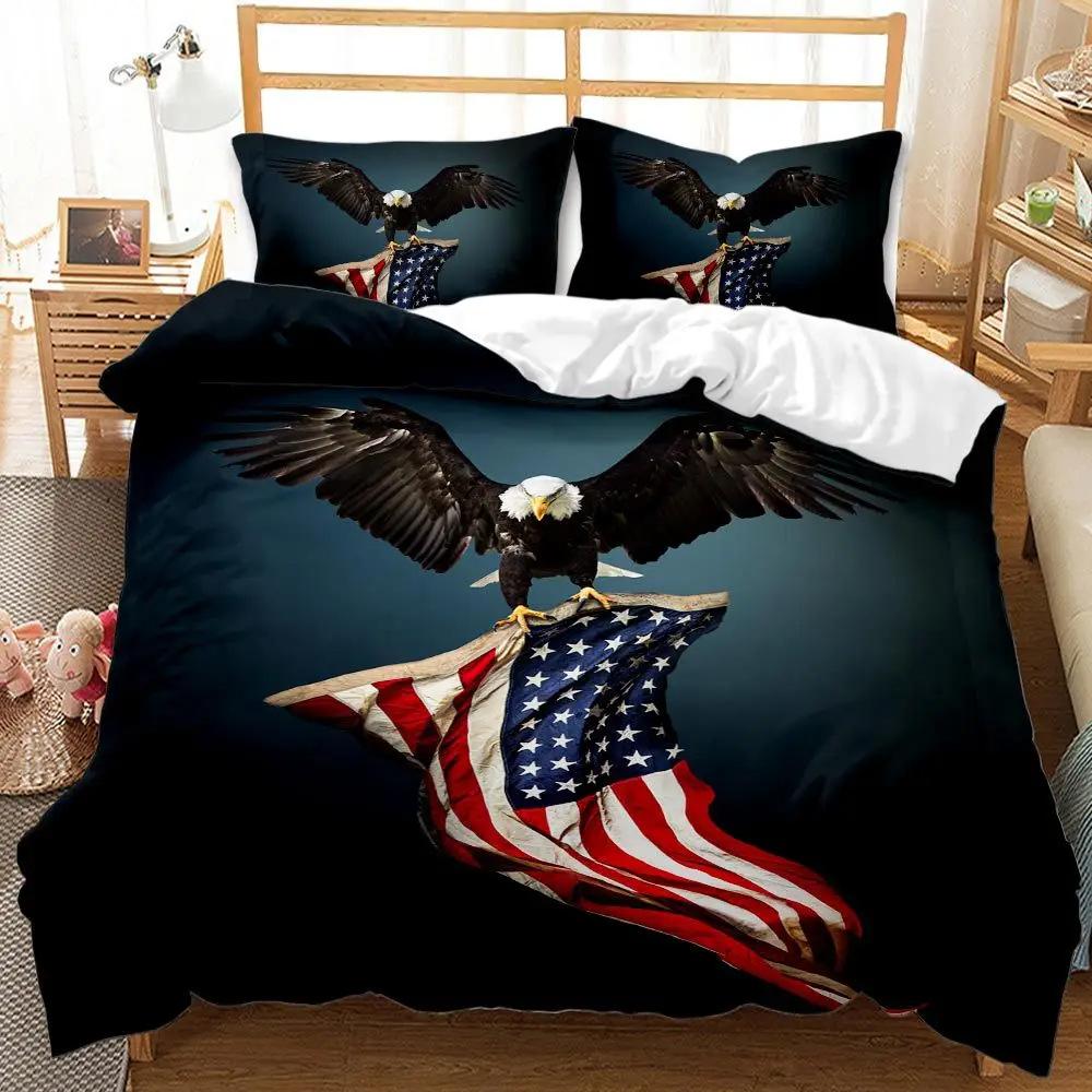 American Flag Down Quilt Cover Set Eagle Print Bedding Set With Pillowcase Quilt Cover Three-Piece Set