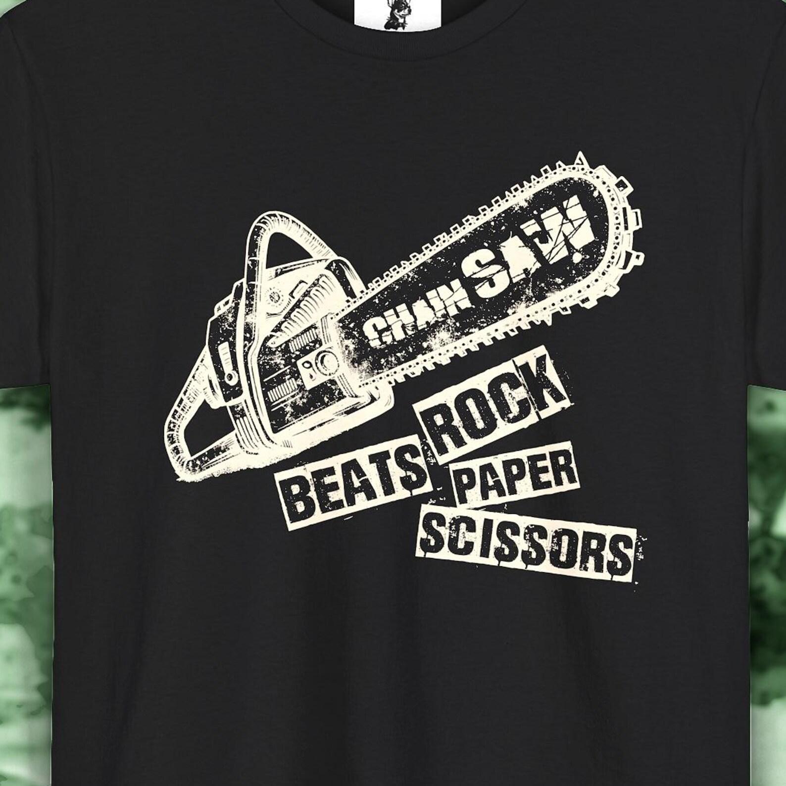Chainsaw Beats Rock Paper Scissors T-shirt L