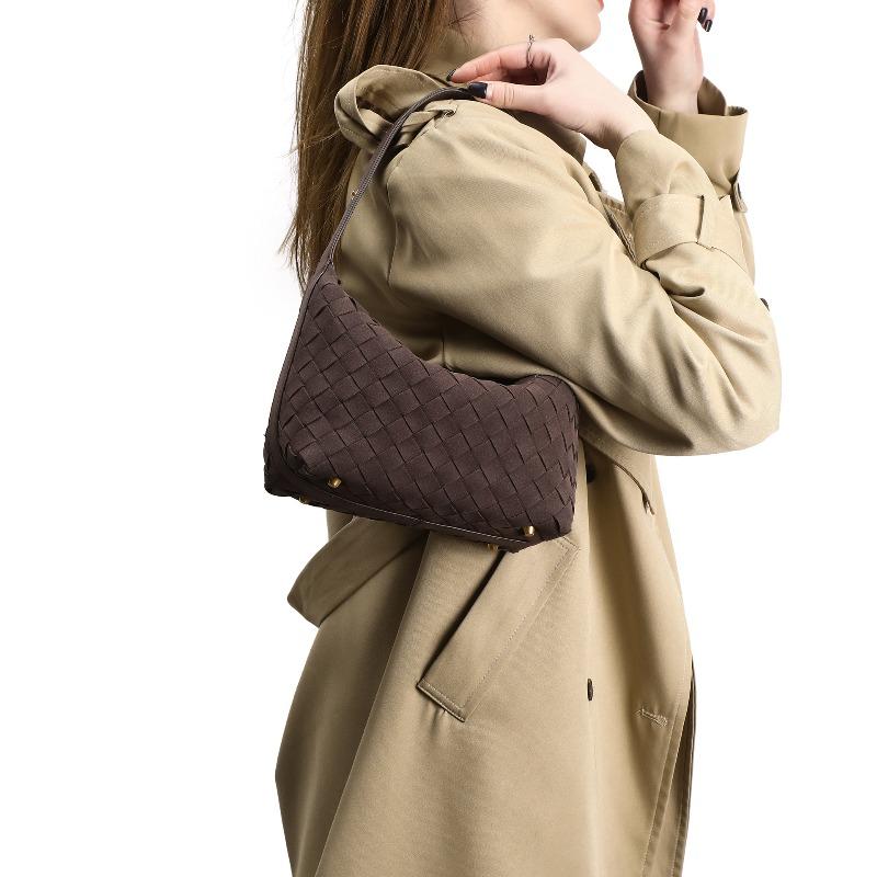 Suede woven lunch box bag retro fashion single shoulder underarm dumpling bag niche fashion high sense portable women's bag