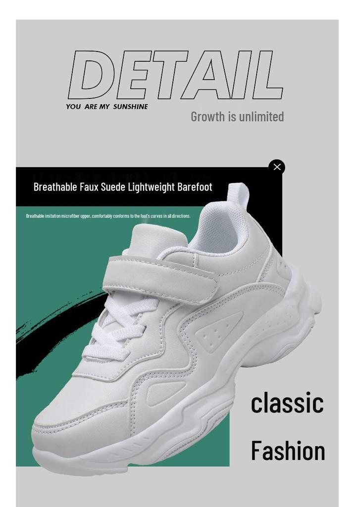 Children's White and Black Sports Shoes - Winter Leather for Boys & Spring/Fall Mesh for Girls