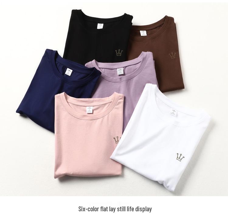 2022 Women's Spring Loose Round Neck Embroidered Crown Long Sleeve T-shirt