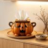 Novelty Home Accessory Halloween Pumpkin Tissue Box Holder, Resin Decorative Facial Funny Face Functional Fall Decoration Cover for Office