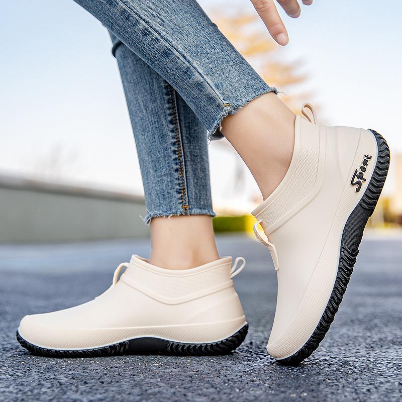Women's Waterproof Non-Slip Low-Top Rain Boots, Thick-Soled Wear-Resistant Rubber Shoes for Camping & Kitchen.