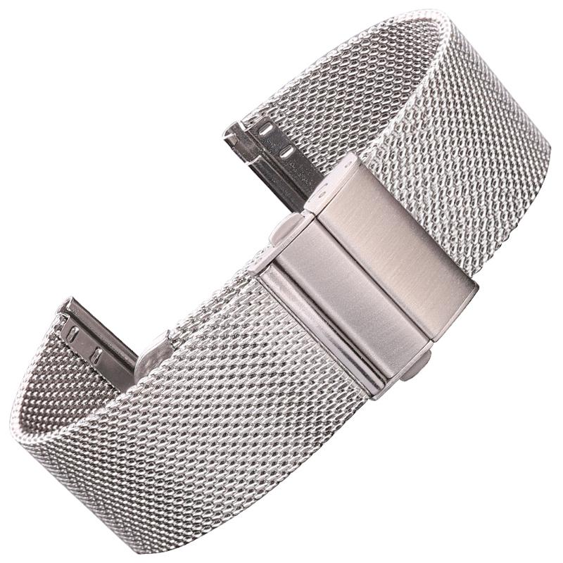 

Ремешок для часов Миланский браслет из нержавеющей стали, серебристый, черный, женский и мужской ремешок 16–24 мм, металлический ремешок для часов, раскладывающаяся застежка 18mm