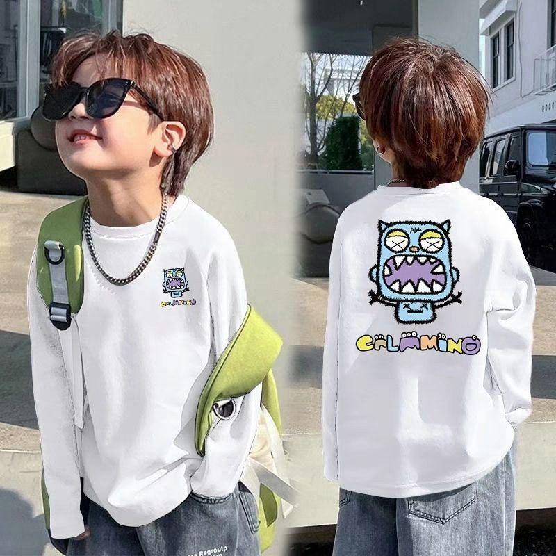 100% Cotton Boys' Long Sleeve Versatile T-Shirt for Toddlers and Children - Spring/Autumn Loose Fit Base Layer