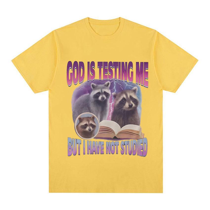 God Is Testing Me But I Have Not Studied TShirt Raccoon Funny Meme Book Graphic TShirt Unisex Women Y2K Vintage Oversized T Shirt