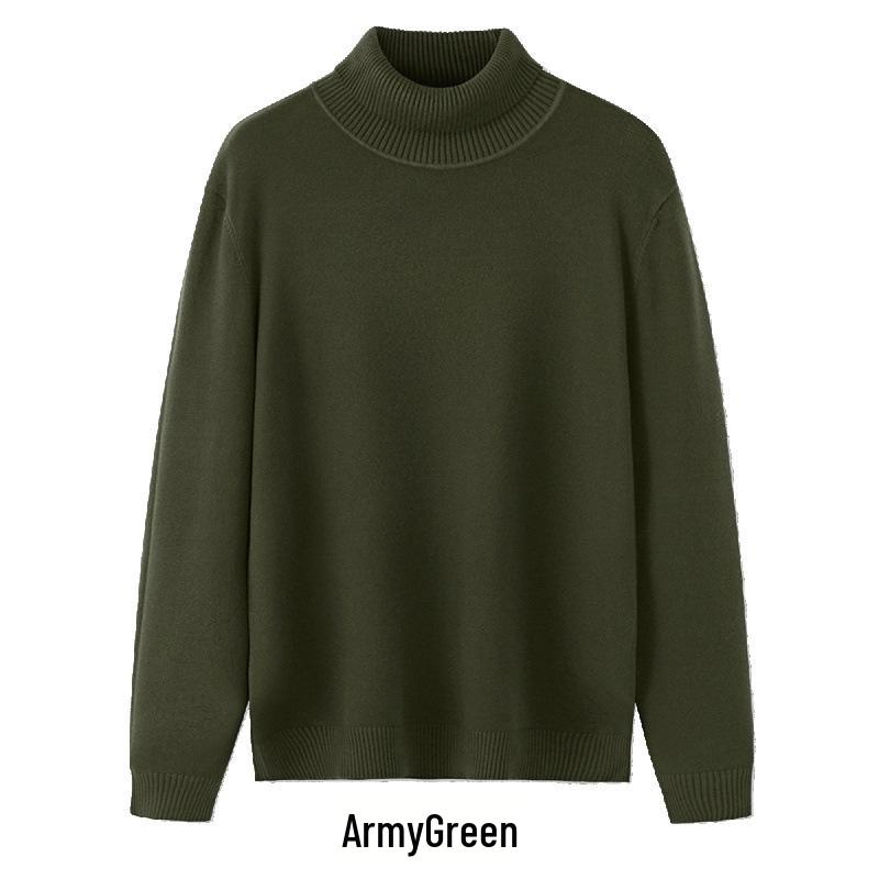 Men's Loose Plus Size High Neck Knit Sweater - Solid Color, Long Sleeve, Spring/Autumn/Winter