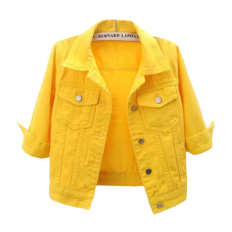 Koreanische Slim-Jeansjacke mit mittellangen Ärmeln – Kurzes Schaloberteil mit Dreiviertelärmeln für Damen