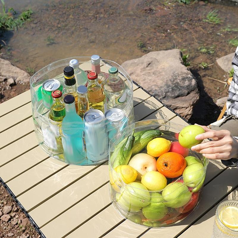 Foldable Transparent Bucket Picnic Fruit Basket Portable Clear Water Basins Food Storage Container For Camping Hiking Fishing