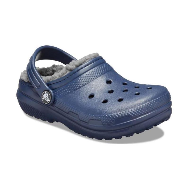 Children's Crocs Classic Lined Casual and Comfortable Warm Children's Hole Shoes Dark Blue Charcoal Grey