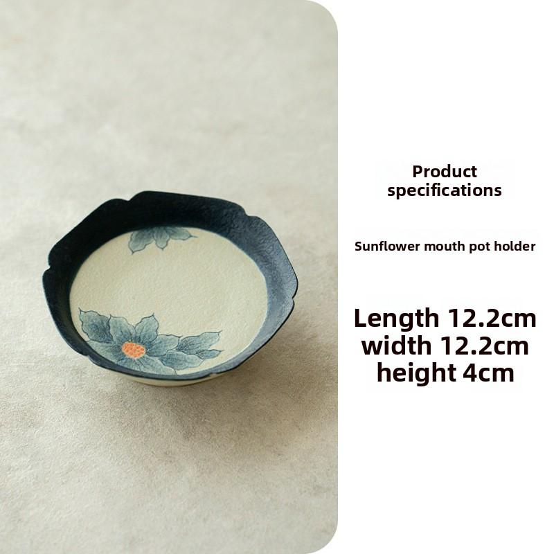 Hand Painted Sunflower Teapot Tray Blue and White Underglaze Ceramic Gongfu Tea Set Serving Plate for Dry Brewing