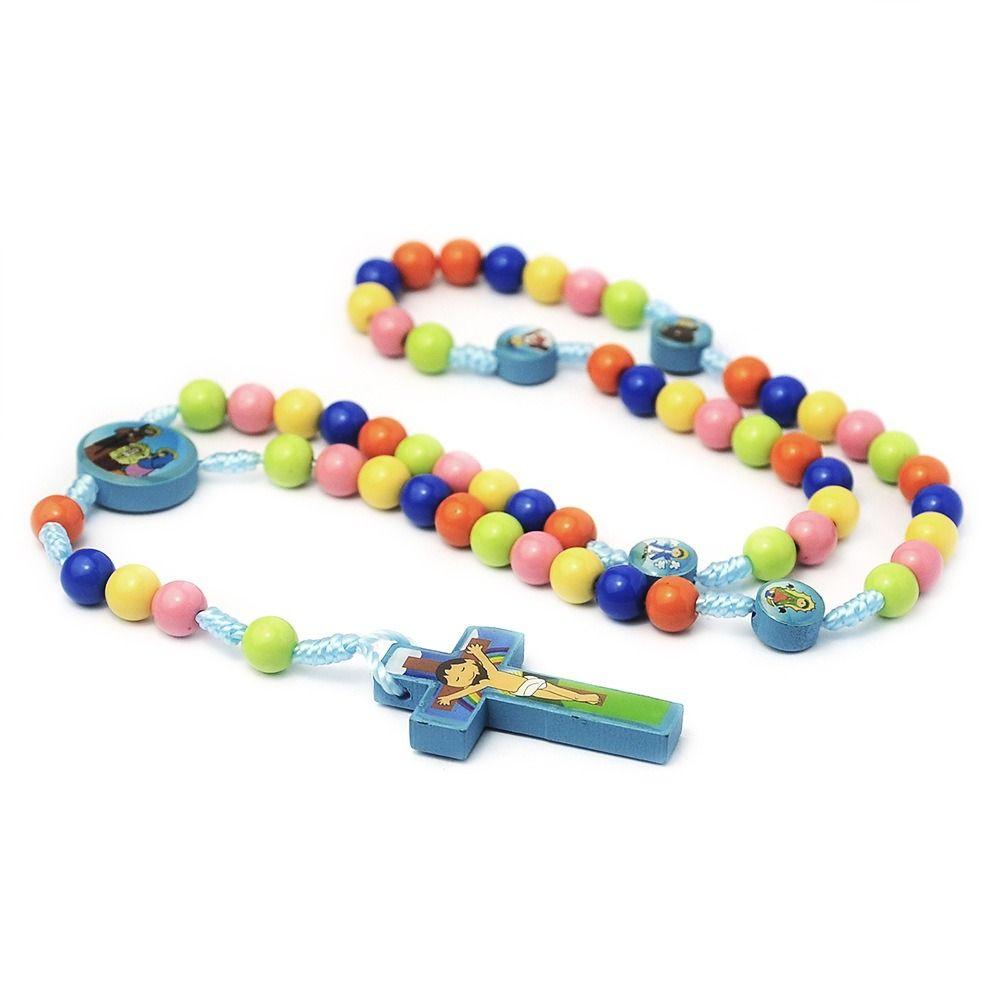 Colorful Bead Kids' Rosary Necklace Funny Crucifix Pendant Chain Children Rosary Necklace  Kids