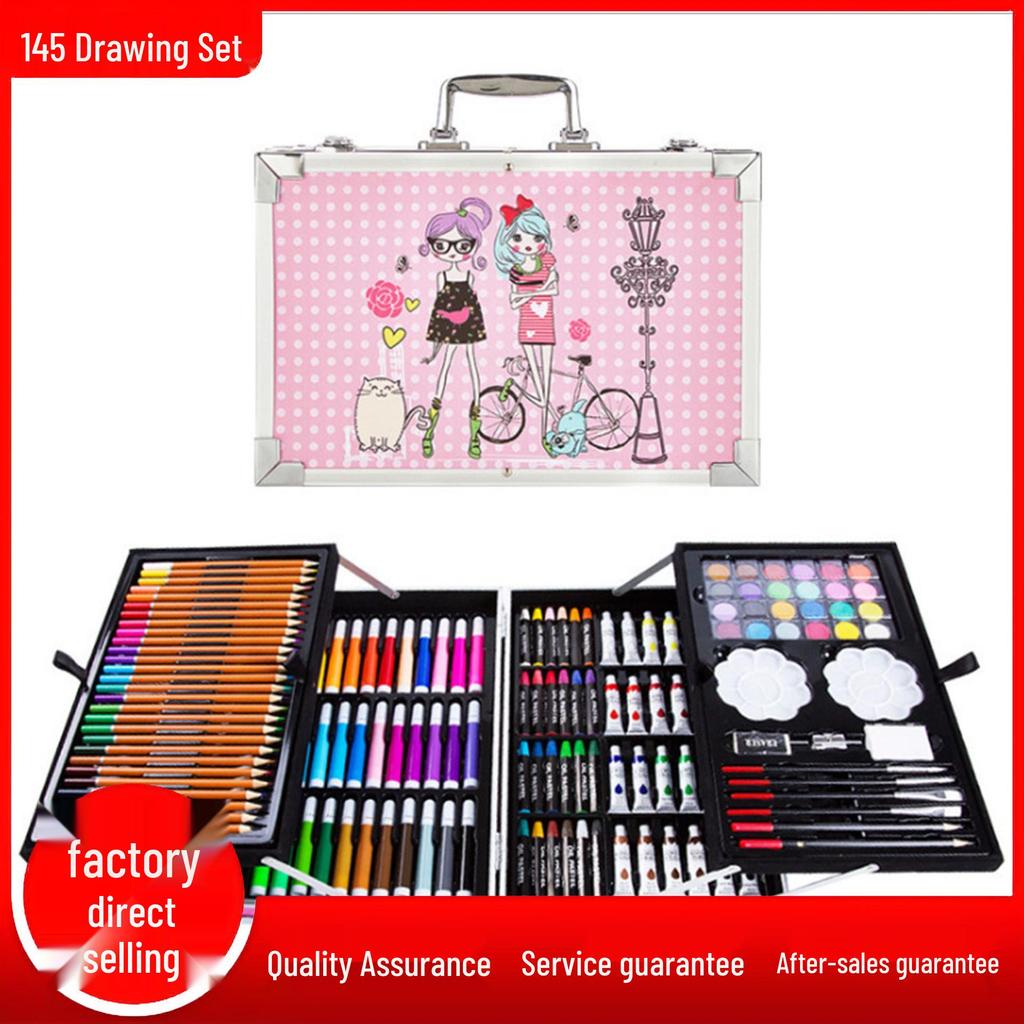 145-Piece Deluxe Watercolor Pen Set for Kids - Double-Layered Aluminum Box Art Supplies & Painting Tools