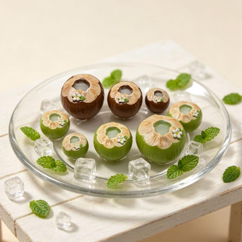 Mini Resin 3D Simulated Coconut Juice Decor 6Pcs Green Brown Accessories for DIY Handmade Gift Jewelry Making Craft