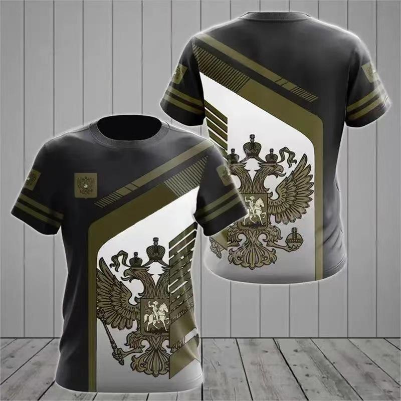 Popular Russian Men's T-Shirt Casual Loose Crew Neck Russian Flag Short Sleeve Top Men's Clothing