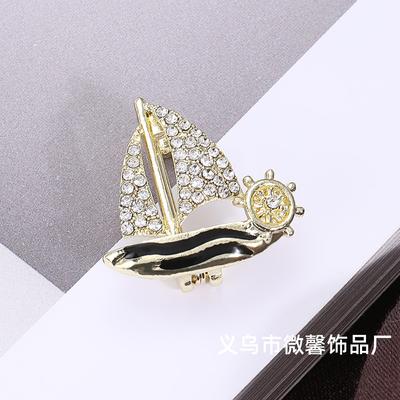 Fashion Sailing Brooch Alloy Diamond-encrusted Suit Shirt Anti-light Pin Temperament Brooch Personalized Accessories