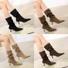 Botas Femininas Maillard Bico Fino Salto Agulha Cano Médio Stretch Franzidas