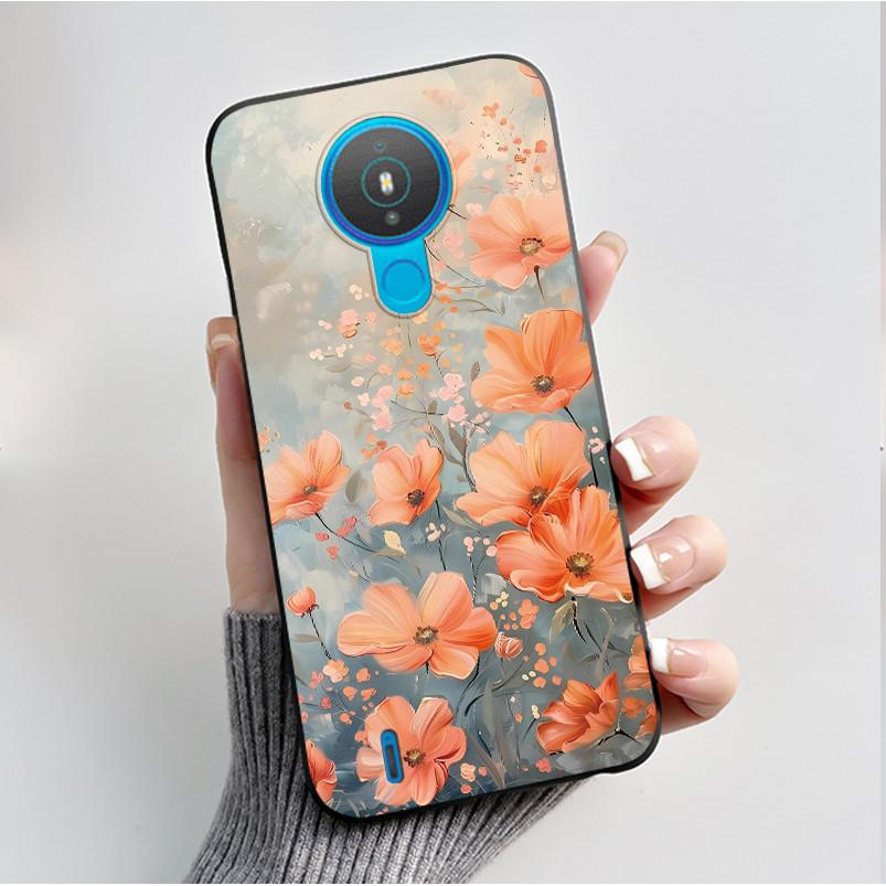 For Nokia 1.4 TA-1322 Nokia 3.4 TA-1288 TA-1285 TA-1283 Case Fashion Flower Painted Phone Casing Black Soft Silicone Back Cover