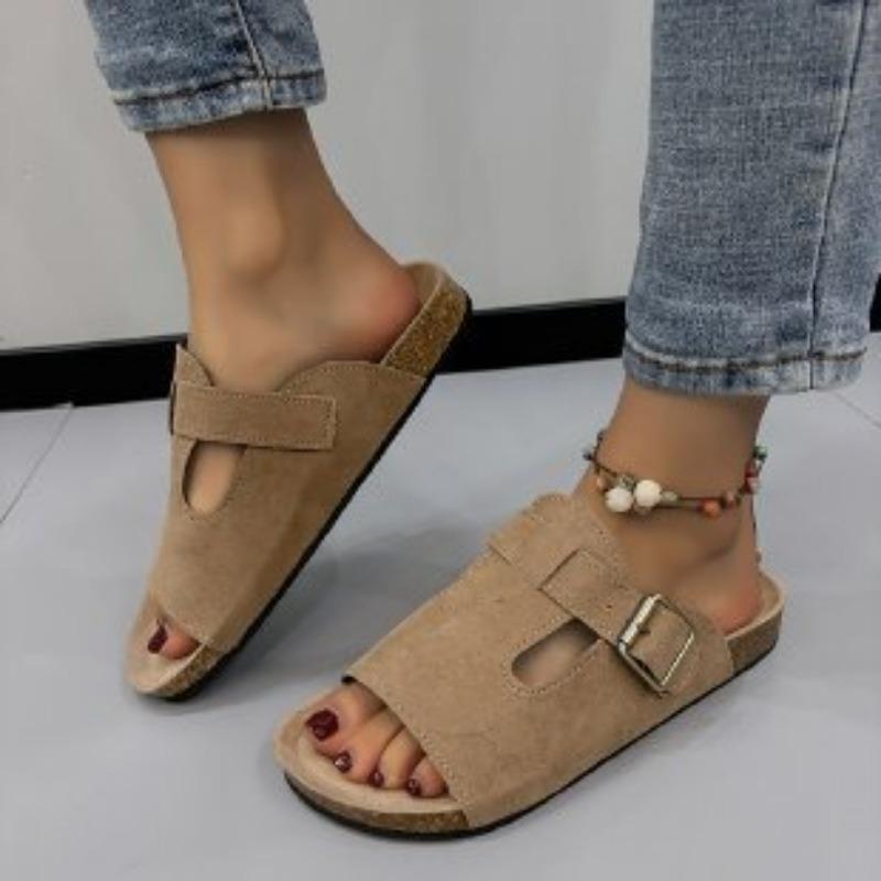 Large size retro slippers women's summer wear new matte leather shoes one word cool slippers flat bottom