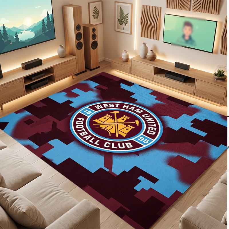 Tappeto in Velluto di Cristallo con Stampa del West Ham United Football, Comodo Assorbente d'Acqua Antiscivolo Tappeto per Pavimenti Interni