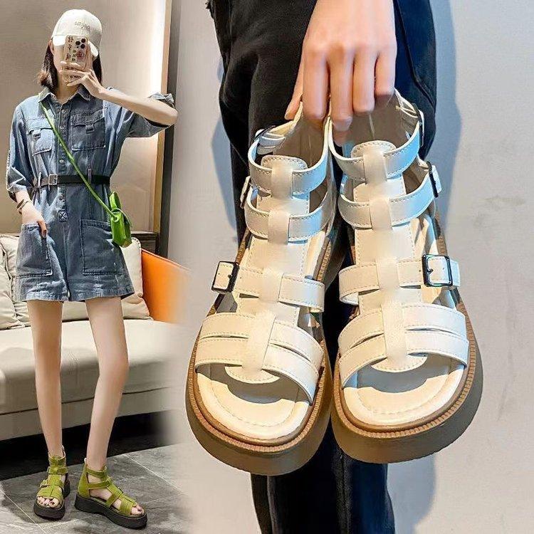 Sandals women's new summer fashion retro versatile woven belt buckle muffin thick-soled non-slip Roman shoes