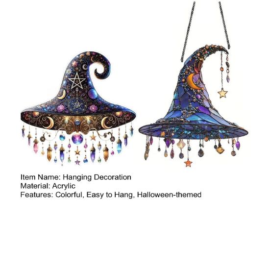 2Pcs Halloween Sun Catcher 2D Acrylic Witch Hat Hanging Ornament