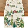 Festive Snowman Christmas Tree Table Runner Home Kitchen Dining Tablecloth for Party Decoration