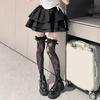 Thigh Highs Stockings with Ruffle Trim Women Flower Lace Fishnet Over Knee Socks