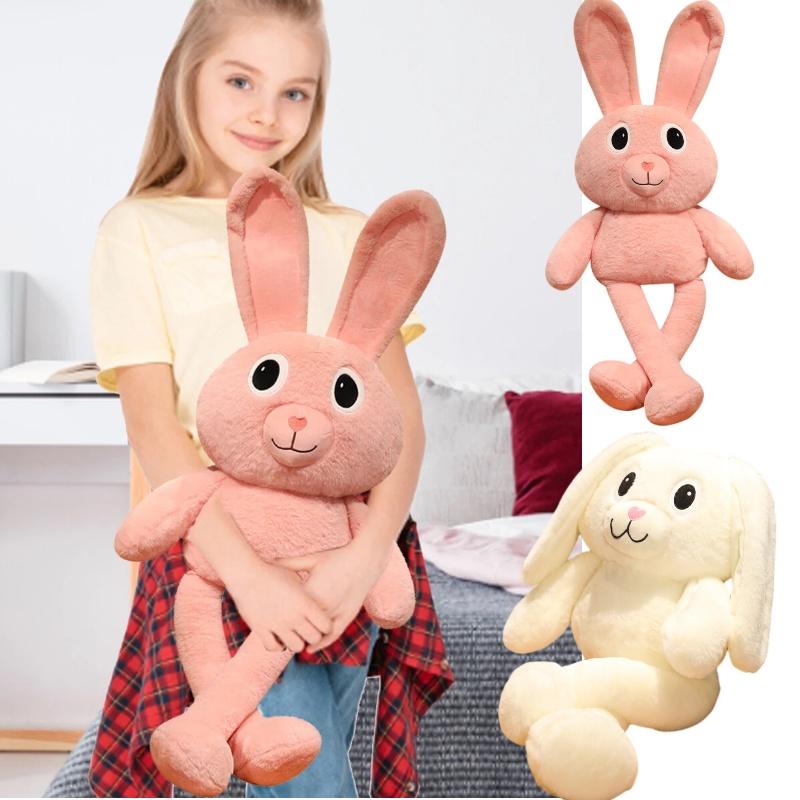 Adorable Pink And White Stuffed Bunny Toy For Girls Plush Rabbit Doll With Long Ears