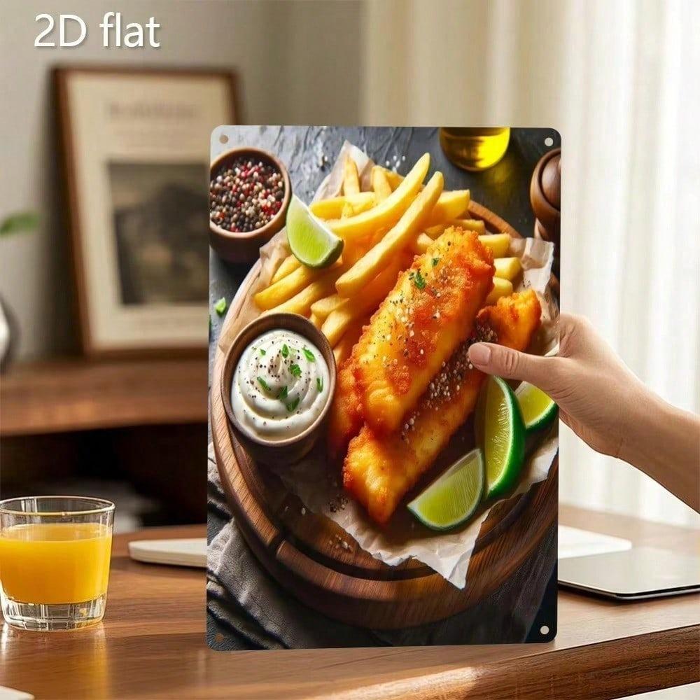 Vintage Fisch und Chips Metallwandposter 20x30cm Feuchtigkeitsbeständig Küchen Dekoration