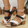 Fashion Summer Casual Open-toe Thick-heeled Platform Sandals British Style Flower Printed Rome Shoes Comfy High Heels Sandal of Women