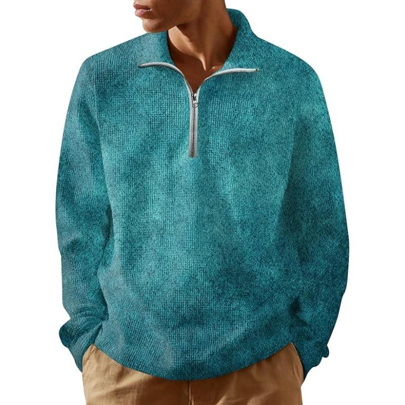 Long Sleeve Shirts for Men Mens Quarter Zip Up Pullover Tie Dye Lightweight Mock Neck Waffle Sweatshirt Casual Stylish