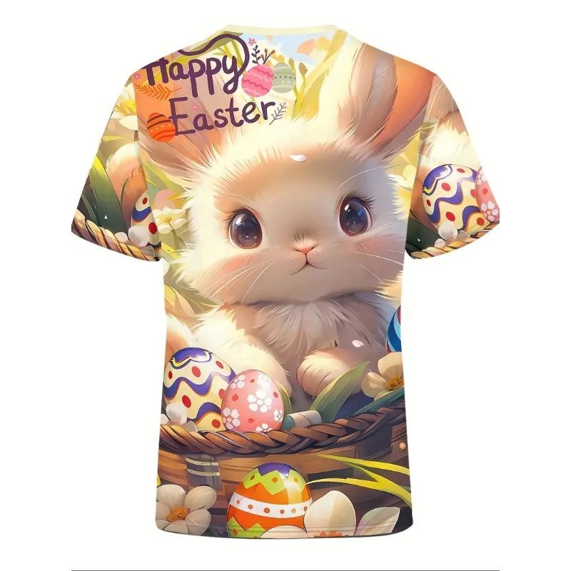 Men's Easter Bunny Tshirt Tops 3D Print Cute Rabbit With Eggs T Shirt For Men New In Round Neck Short Sleeve Tee Shirts