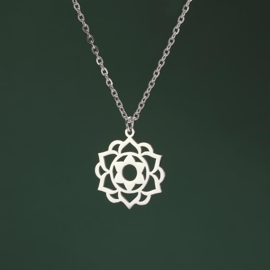 LIKGREAT Yoga Lotus Necklaces Stainless Steel Flower of Life Pendant Women Girls Mandala Healing Buddha Spiritual Chakra Jewelry