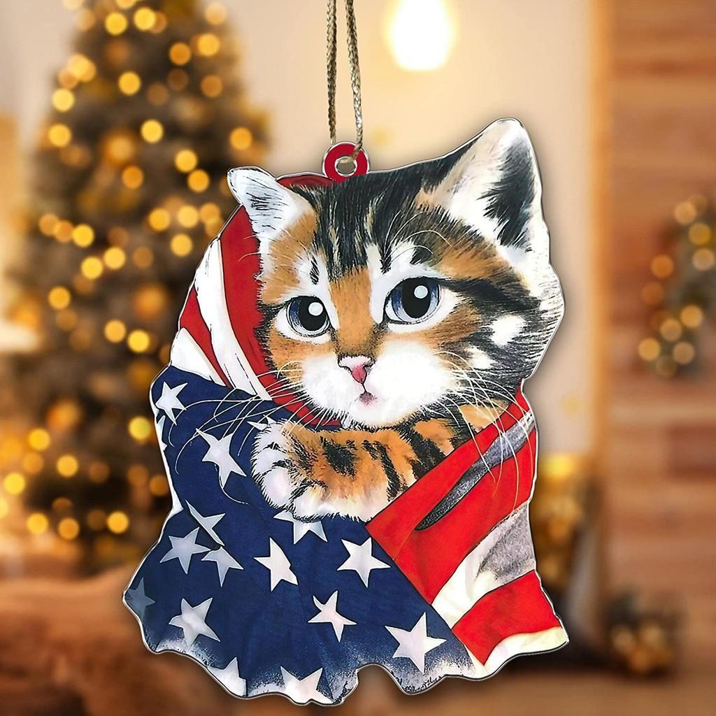 Charming Cartoon Christmas Cat Flat Car Ornament Festive Acrylic Home Decoration