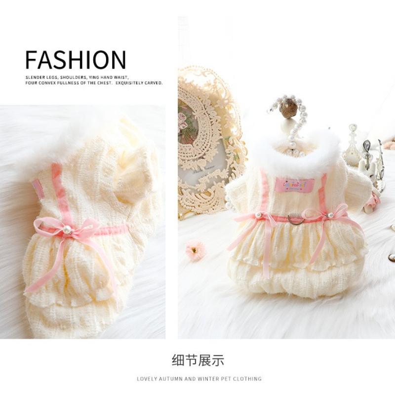 Dog Clothes Autumn and Winter Clothing Thick Cat Princess Dress Soft Fluff Can Be Towed Small Dog Teddy Pet Supplies