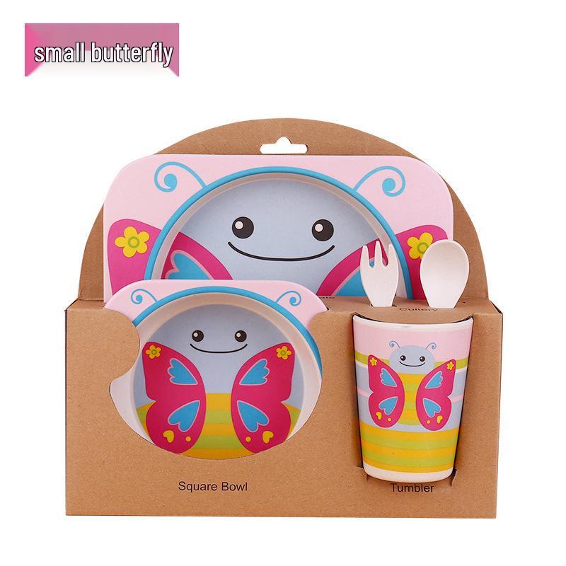 Kreativní dětská jídelní sada z bambusového vlákna - Pěti dílný kreslený design pro děti.