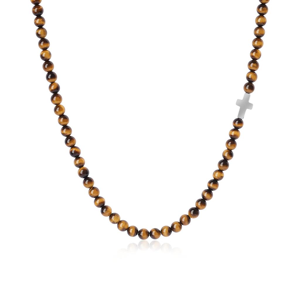 GAVU Tiger Eye Power Stone Cross Necklace for Men