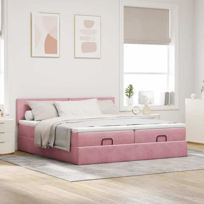 Lit ottoman - Maison Exclusive - 160x200 cm - Velours rose - Rangement hydraulique