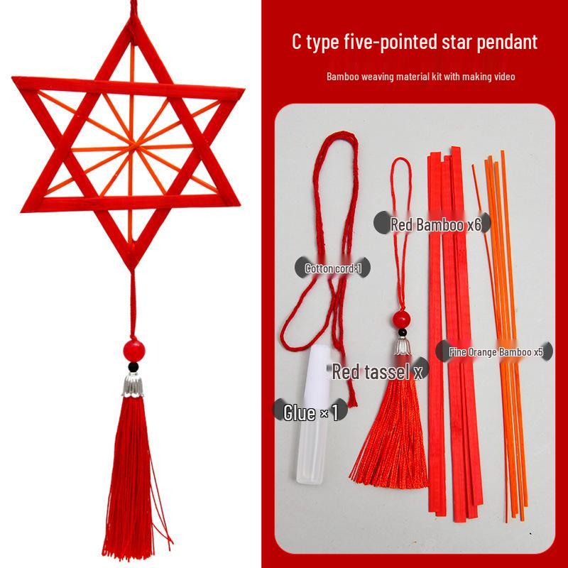 Bamboo Weaving Wind Chime DIY Kit - Red Theme for New Year or Kindergarten Activities