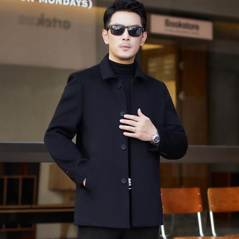 Cashmere Short Coat for Men, High-end Middle-aged and Elderly Dad's Clothing, Large Size Lapel Woolen Woolen Jacket, Buttoned Coat