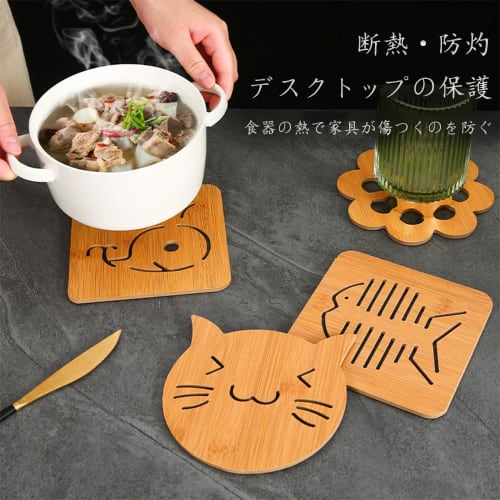 WANDEHO Stylish Cork Trivets, Heat-Resistant, Set of 4, Wooden Coasters, Solid Wood Cup Cushions, Decorative Cutlery Pads, Anti-Slip Cup Mats