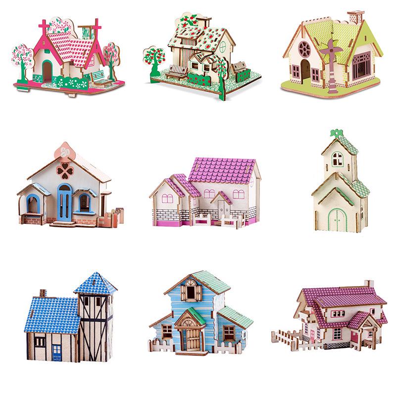 

3D Wooden Puzzle House Model: Educational Toy for Children s Early Learning