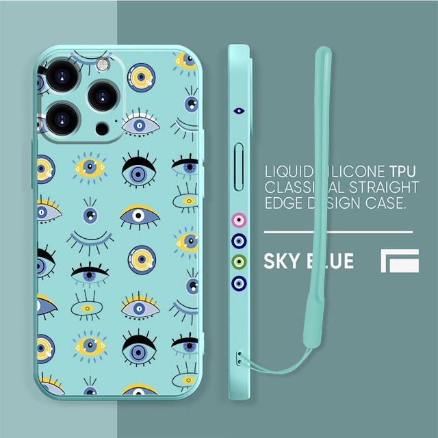 Custodia per Dolci Occhio Malvagio Blu e Oro Per iPhone 13 11 12 Pro Max 12 Mini X XR XS MAX SE 2020 7 8 6s Plus Silicone Quadrata Funda Capa