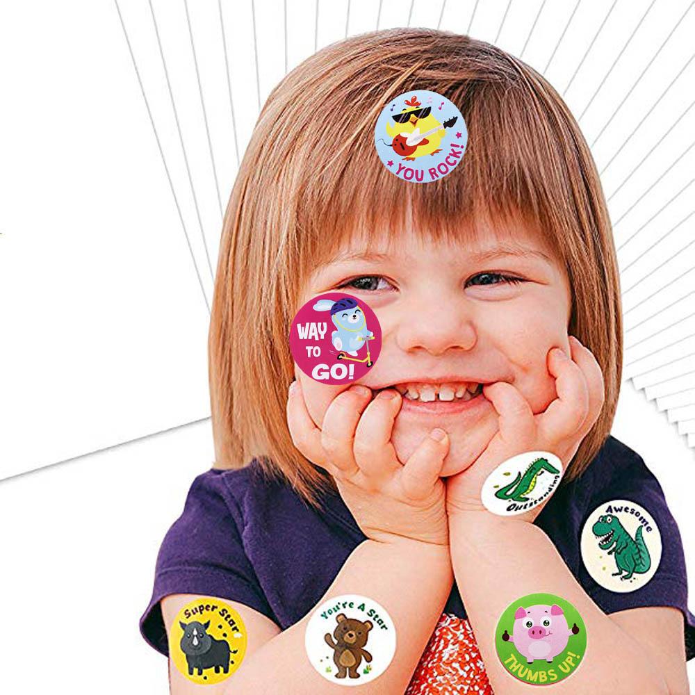 Cartoon Animals Stickers Cute Words Reward Stickers For Teacher Encourage Student 1'' 50-500Pcsl Round Reward Sticker For Kid