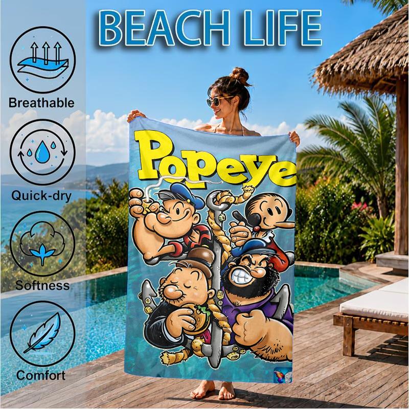 Popeye's Strength Displayed Beach Towel, Super Soft Microfiber, Perfect Gift for Her/Him, Birthday, for Pool, Beach, Travel, Decor Beach Party