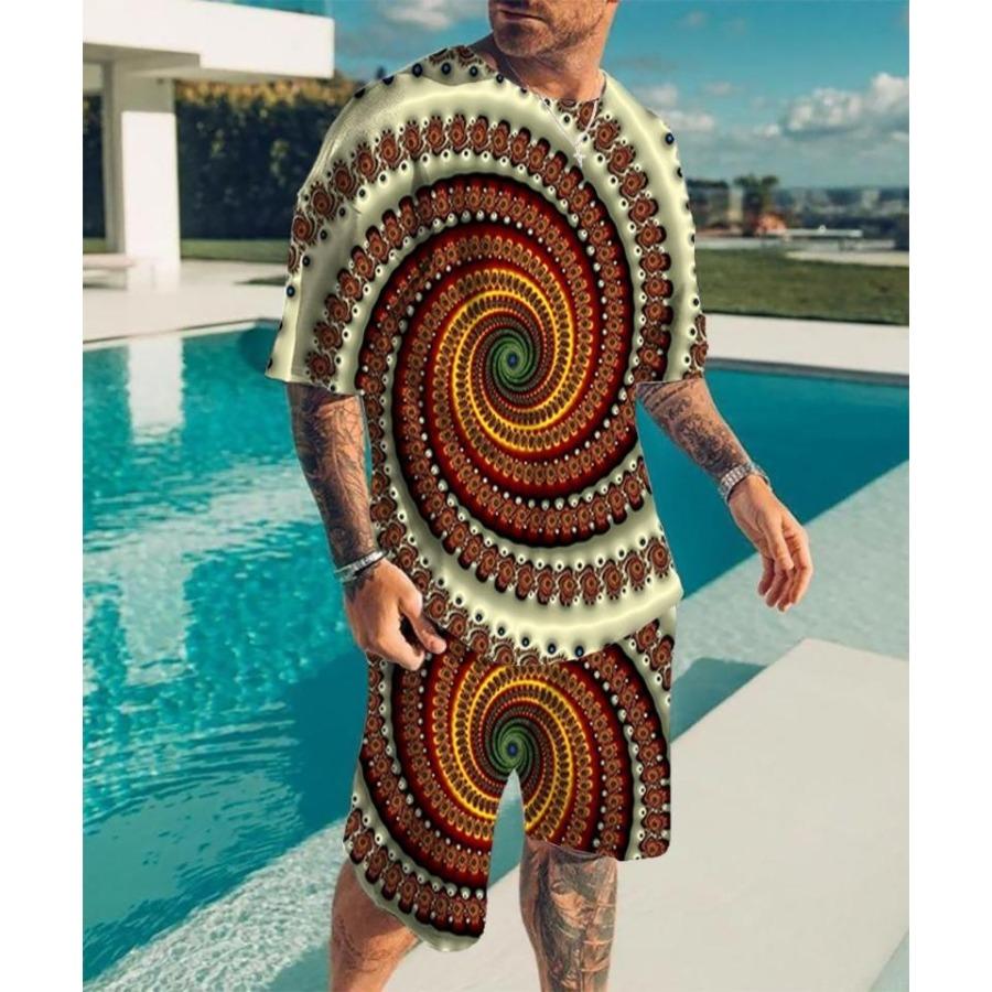 

2024 Новый мужской комплект футболок с круглым вырезом с принтом и рисунком оптической иллюзии, комплект из двух предметов, модный мужской летний комплект футболок 6XL