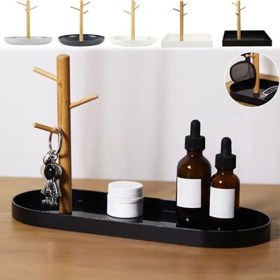 Eleganter weißer Bambus Schlüsselhalter und Dekorative Schale Leicht Multifunktional Mit 3 Etagen Holzständer Für Schlüssel Uhren Schmuck