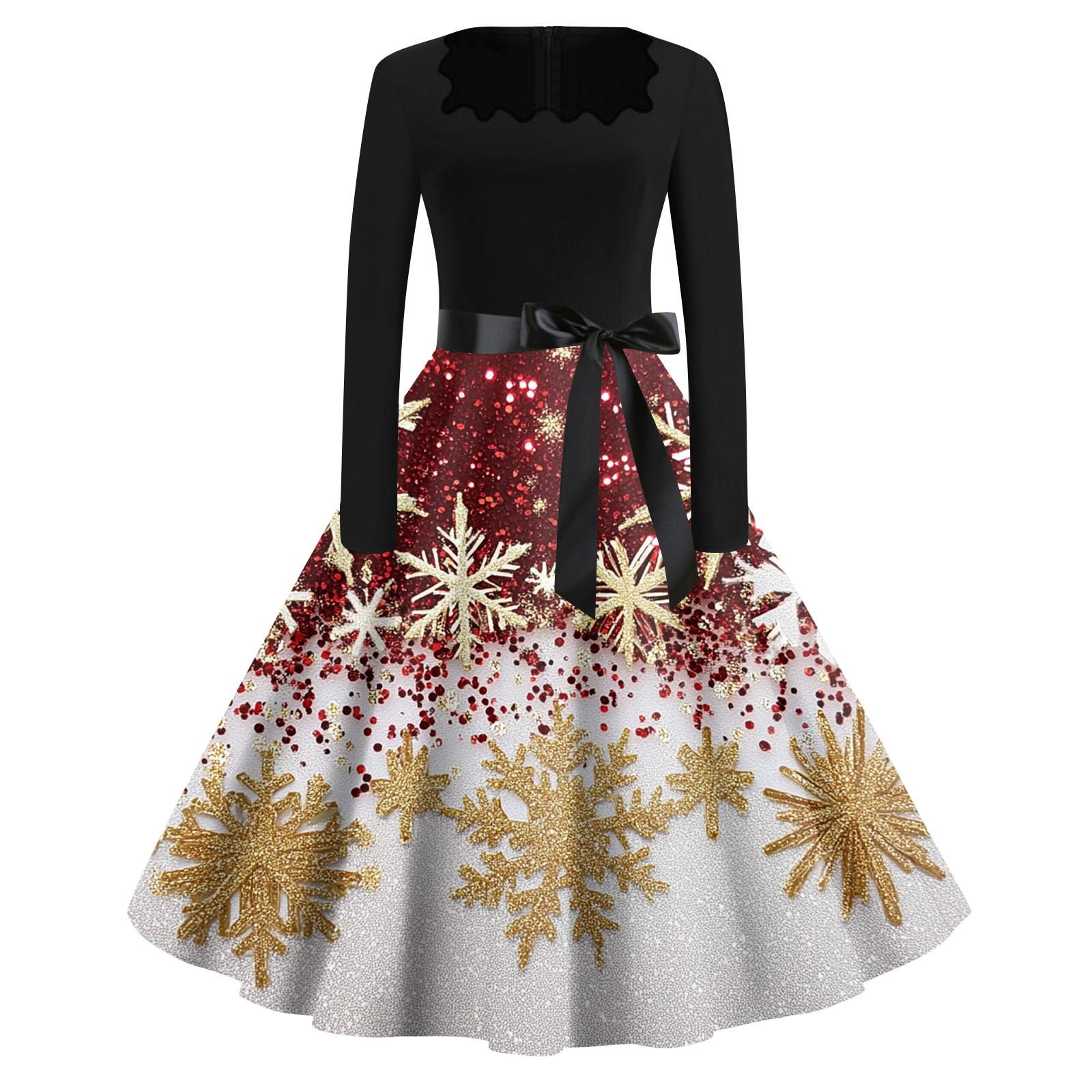 

Женские модные повседневные платья с квадратным вырезом и тонкими рождественскими принтами с длинными рукавами XXXL красный