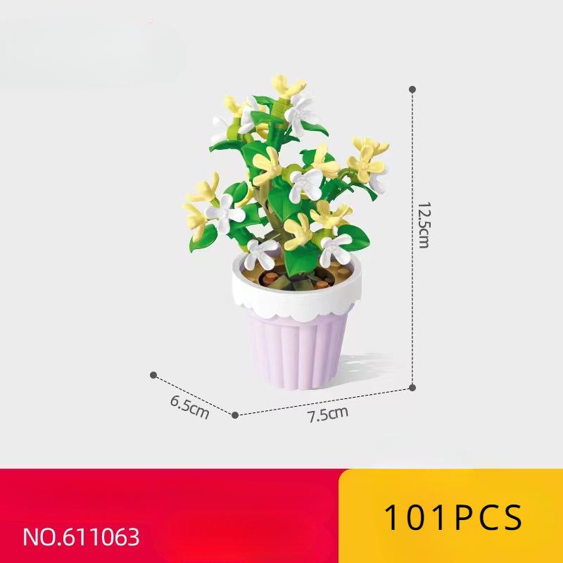 Block Flower Valentine's Day Multi -meat Potted Plastic Plasma Decoration Puzzle Assembly Building Block Toys